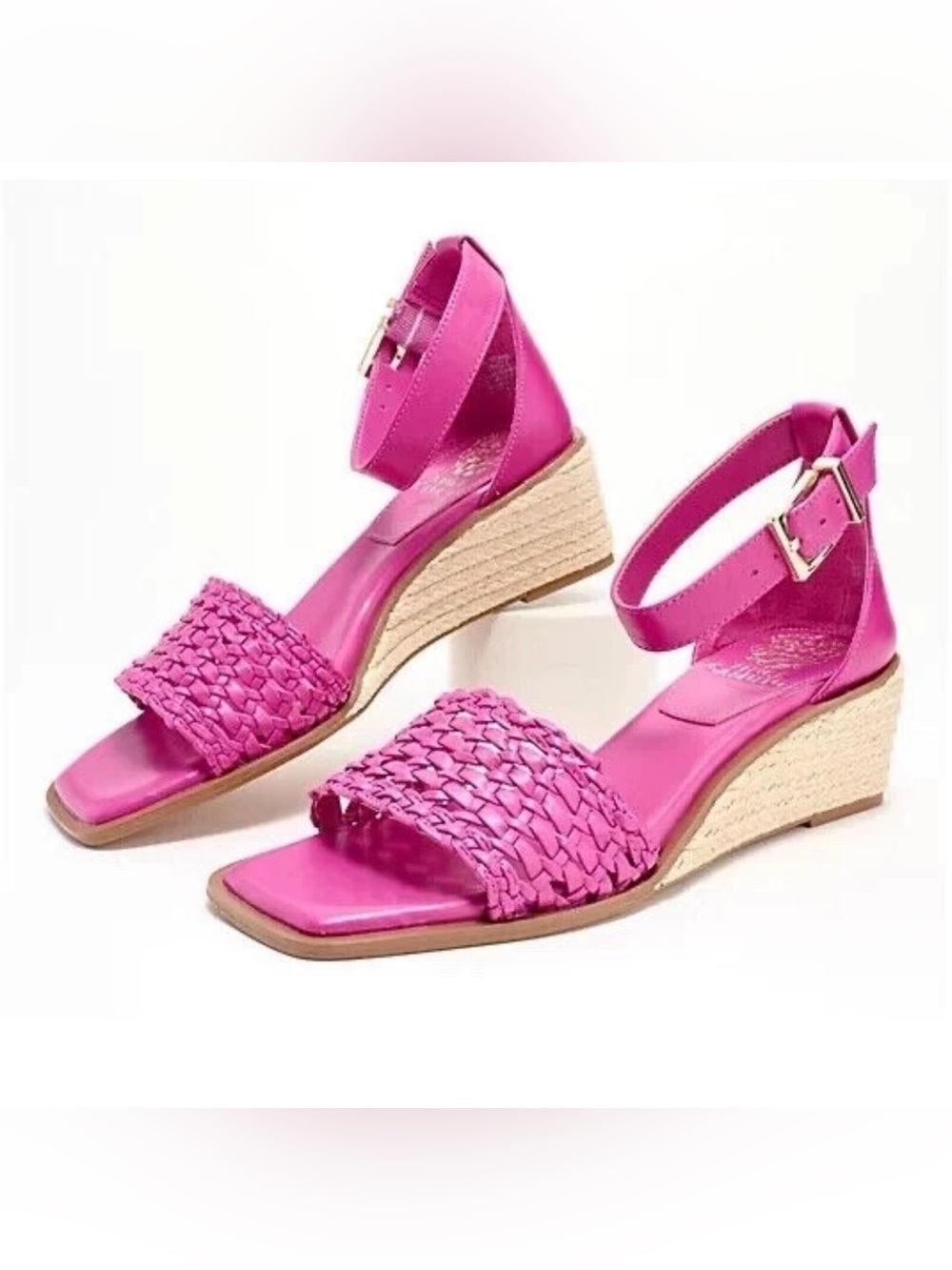 Women’s Pink Woven Ankle-Strap Wedge Sandals